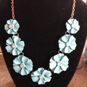 Turquoise Floral Gold Tone Chain Necklace